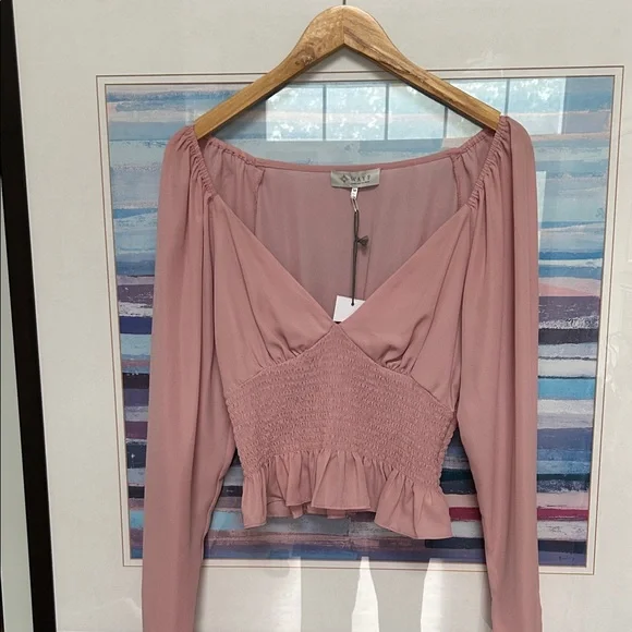 WAYF Blush Pink Smocked Blouse -M (not bright pink like stock photo-spot on bk) - Picture 2 of 5